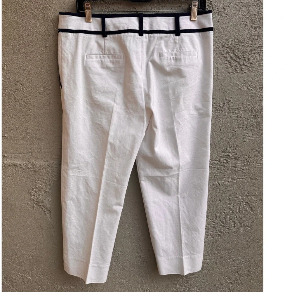 Milly of New York Womens White Navy Trim Cropped Pants SZ 10 Nautical Coastal - Picture 5 of 9